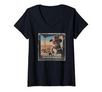 Womens Western Cat with Banjo on Porch Rustic Country Music Vibes V-Neck T-Shirt
