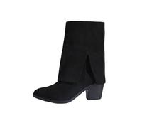 Women's Western Cowboy Ankle Boots Ladies Mid Calf Imitation Suede Stylish Comfort Fashion Shoes Boots Autumn And Winter Simple Solid Color Round Toe Thick Heel Black Booties Size 3.5-7.5