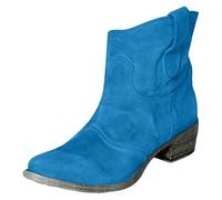 Women's Western Cowboy Ankle Boots Vintage Wide Fit Suede Leather Boots Round Toe Chunky Heel Retro Classic Booties Slip On Mid Calf Comfortable Motorcycle Bike Walking Shoes