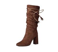 Women's Western Cowboy Boots Autumn Winter Suede Mid Calf Boots Chunky Heel Shoes Mid Length Boot Wide Calf Fashion Cowgirl Booties Casual Stylish Plus Size Warm Inside Booties