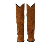 Women's Western Cowboy Boots Vintage Pointed Toe Long Boots With Block Heel Large Size Riding Booties Wide Shaft Slip-on Shoes For Outdoor, Party, Concert(Brown,7 UK)