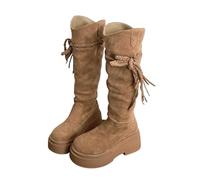Women's Western Cowboy Boots Winter Platform Tassel Style Slip On Thick Sole Long Booties