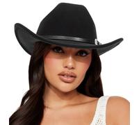 Womens Western-Cowboy-Hats Classic Felt-Hats - Rodeo Wide-Brim-Cowgirl Jazz-Hat with Buckle Belt(Lagre), Black, L