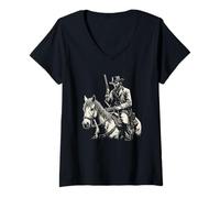 Womens Western Cowboy Riding Horse, Dark Outlaw Art Black Graphic V-Neck T-Shirt