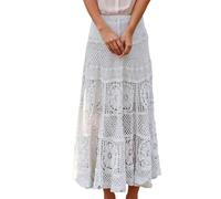 Women's Western Floral Lace Crochet Knit Maxi Boho Skirt A-Line Eyelet Hippie Flowy Long Skirts Ladies Dresses
