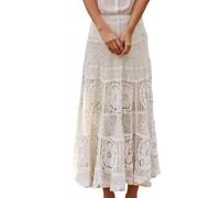 Women's Western Floral Lace Crochet Knit Maxi Boho Skirt A-Line Eyelet Hippie Flowy Long Skirts Ladies Dresses