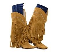 Women's Western Fringe Ankle Boots - Studded Suede Cowgirl Short Boots with Block Heel, Pointed Toe Retro Country Dance Boots for Ladies, Fashion Comfortable Autumn Winter Party Casual Footwear UK
