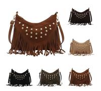 Women's Western Fringe Shoulder Bag Rivets Cowgirl Costume Boho Style Y2k Small Bag Elegant Vintage Tassel 70s with Tassel Shoulder Bag Vintage Work Bag, A-coffee, 26cmX6.5cmX19cm, Rucksack Backpacks