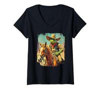 Womens Western Frog Cowboy Horse Bandit Sheriff Vintage Graphic V-Neck T-Shirt