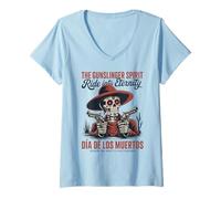 Womens Western Gunslinger Skull Ride into Eternity V-Neck T-Shirt