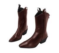 Womens Western Mid Calf Boots, Womens Western Mid Calf Boots, Faux Leather Booties With Back Zipper, Comfortable Pull-On Footwear, Minimalist Modern Design For Everyday & Smart Outfit Matching