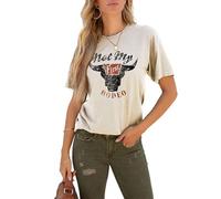 Women's Western Rodeo T-Shirt Tee Tops Boho Cow Rodeo Shirt Not My Rodeo Vintage Fun Bull Head Pattern Girls Short Sleeve Crew Neck Country Music Cowgirl Tops