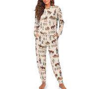 Women's Western-Style Rustic Sleepwear - Two-Piece Pajama Set with Horse and Cowboy All-Over Print | Comfortable Loungewear for Horseback Riders and Western Fans, XXL