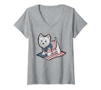Womens Westie Dog USA Flag 4th of July Style V-Neck T-Shirt