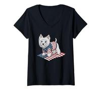 Womens Westie Dog USA Flag 4th of July Style V-Neck T-Shirt
