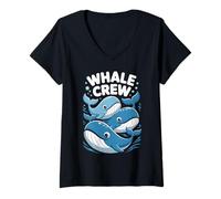 Womens Whale Crew Cartoon Ocean Friends Nautical Fun Sea Style V-Neck T-Shirt
