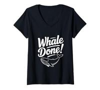 Womens Whale Done! Funny Whale Lover for Ocean Enthusiasts V-Neck T-Shirt