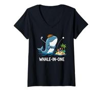 Women's Whale-in-One Funny Golf Pun Golfer Design V-Neck T-Shirt