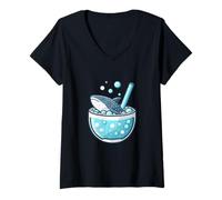 Womens Whale Shark Bubble Tea V-Neck T-Shirt