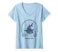Women's Whale Shark Isaiah 43:2 Deep Waters Faith V-Neck T-Shirt