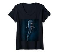Womens Whale Sharks Drift Through Deep Blue Sea Ocean Serenity V-Neck T-Shirt