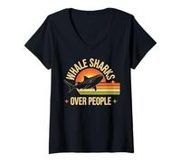 Womens Whale Sharks Over People Whale Shark Funny V-Neck T-Shirt