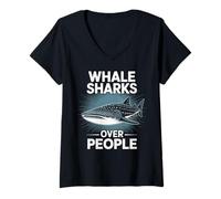 Womens Whale Sharks Over People Whale Shark Funny V-Neck T-Shirt