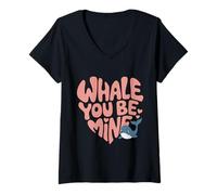 Womens Whale You Be Mine Valentines Day Pun V-Neck T-Shirt