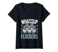 Womens Whassup Flockers Pigeon Shirt Bird Homing Pigeon Racing V-Neck T-Shirt