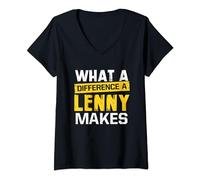 Womens What A Difference A Lenny Makes Funny Name Lenny V-Neck T-Shirt
