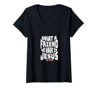 Womens What A Friend We Have in Jesus Christian Faith Love V-Neck T-Shirt