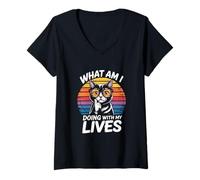 Womens What Am I Doing with My Lives Cat Retro Vintage V-Neck T-Shirt