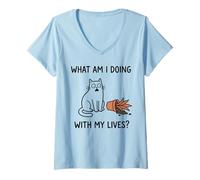 Women's What Am I Doing with My Lives Cute Cat Sayings Funny Cat V-Neck T-Shirt