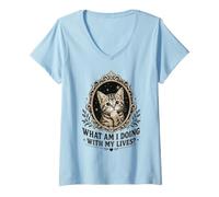 Women's What Am I Doing with My Lives Funny Cat V-Neck T-Shirt