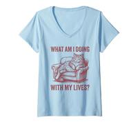 Womens What Am I Doing with My Lives Funny Vintage Cat Quote Meme V-Neck T-Shirt