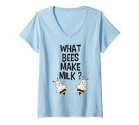 Womens What Bees Make Milk Funny Cute Boo Bees Halloween Joke V-Neck T-Shirt