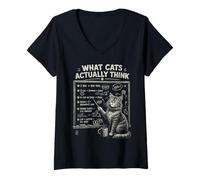 Women's What Cats Actually Think Funny Cat Chalkboard V-Neck T-Shirt