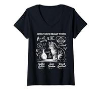 Womens What Cats Really Think Chalkboard Science Cat Physics Humor V-Neck T-Shirt