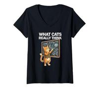 Women's What Cats Really Think Funny Physics Cat Humor V-Neck T-Shirt