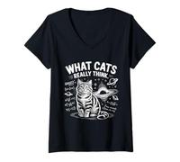 Womens What Cats Really Think, Funny Physics Science for Cat Lovers V-Neck T-Shirt
