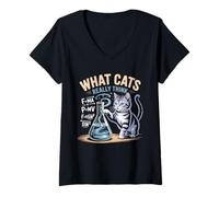 Womens What Cats Really Think, Funny Physics Science for Cat Lovers V-Neck T-Shirt