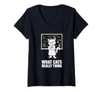 Women's What Cats Really Think Funny Science Cat Physics Humor V-Neck T-Shirt