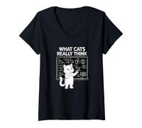 Women's What Cats Really Think Funny Science V-Neck T-Shirt