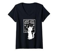 Women's What Cats Really Think Humor Science V-Neck T-Shirt