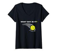 Women's What Day is it? Funny Pickleball Player V-Neck T-Shirt