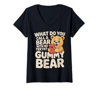 Womens What Do You Call A Bear with No Teeth Gummy Bear - V-Neck T-Shirt