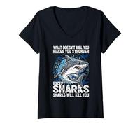 Women's What Doesn't Kill You Makes You Stronger Except Sharks V-Neck T-Shirt