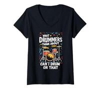 Womens What Drummers Think About Can I Drum On That Funny Drummer V-Neck T-Shirt