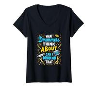 Womens What Drummers Think About Can I Drum On That Funny Drummer V-Neck T-Shirt