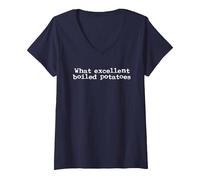 Women's What Excellent Boiled Potatoes Classic Literature Novel Book V-Neck T-Shirt, Navy Blue, Medium